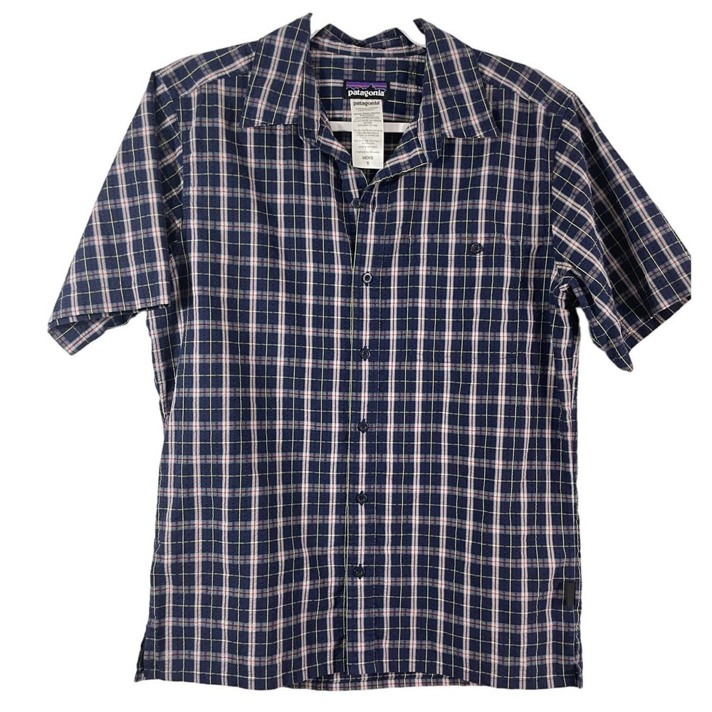 Patagonia Button up Shirt Men's Small Short Sleeve Blue Red Yellow Plaid - Picture 2 of 5